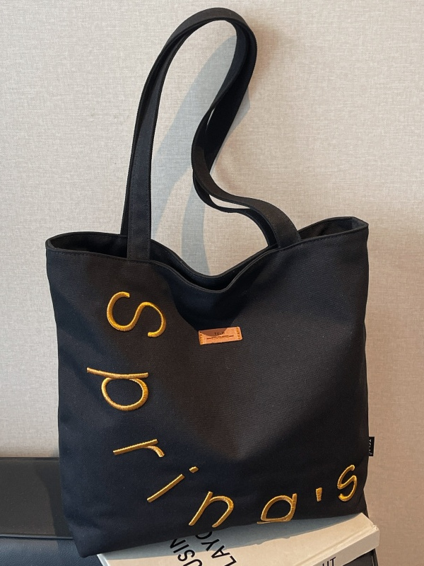Embroidered Letter Canvas Tote Bag for Women, Large Capacity Casual Shoulder Bag, Versatile Student Commuting Handbag Embroidered Letter Canvas Tote Bag for Women, Large Capacity Casual Shoulder Bag, Versatile Student Commuting Handbag