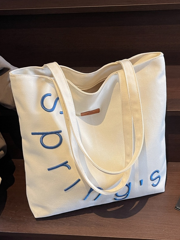 Embroidered Letter Canvas Tote Bag for Women, Large Capacity Casual Shoulder Bag, Versatile Student Commuting Handbag Embroidered Letter Canvas Tote Bag for Women, Large Capacity Casual Shoulder Bag, Versatile Student Commuting Handbag