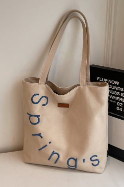 Embroidered Letter Canvas Tote Bag for Women, Large Capacity Casual Shoulder Bag, Versatile Student Commuting Handbag