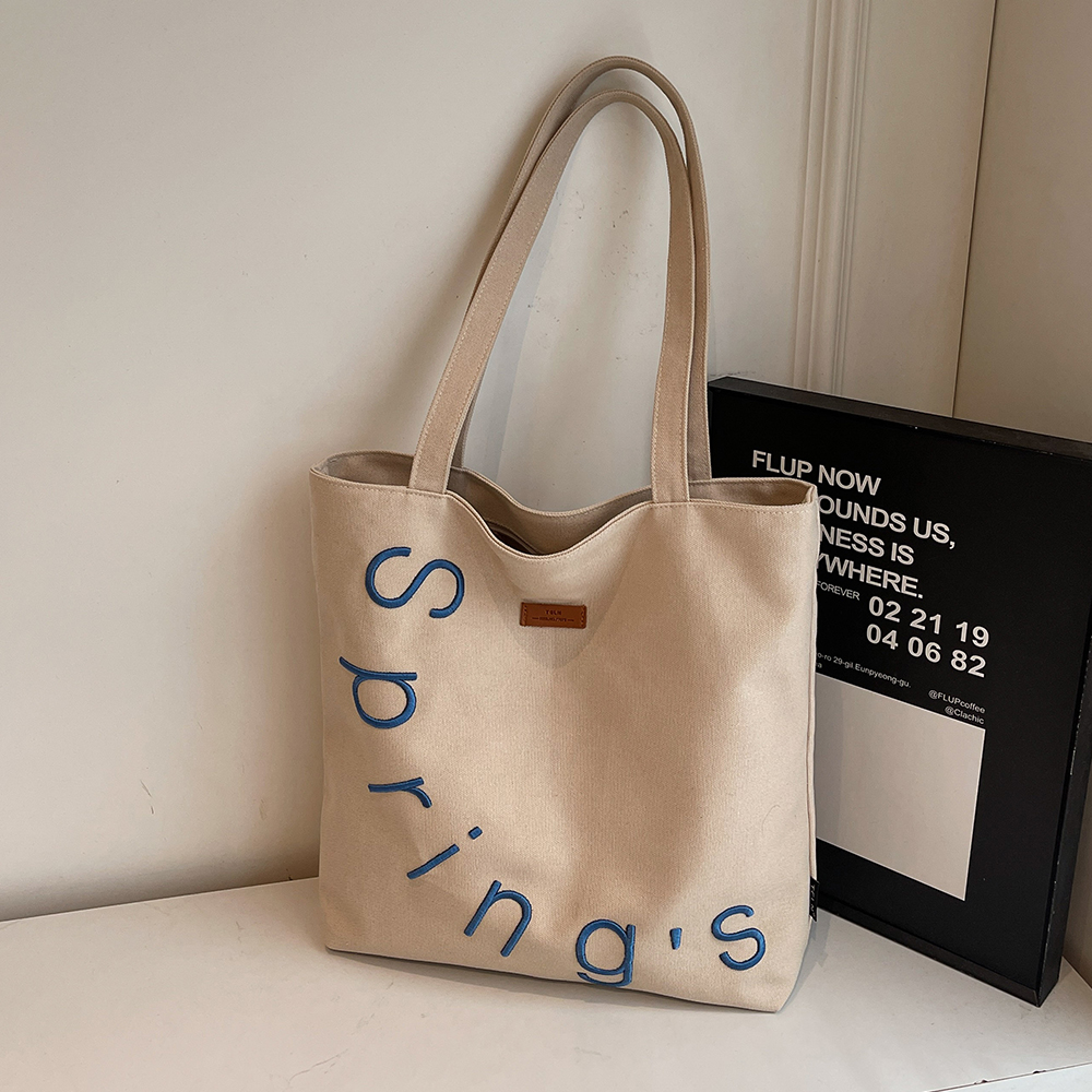 Embroidered Letter Canvas Tote Bag for Women, Large Capacity Casual Shoulder Bag, Versatile Student Commuting Handbag Embroidered Letter Canvas Tote Bag for Women, Large Capacity Casual Shoulder Bag, Versatile Student Commuting Handbag