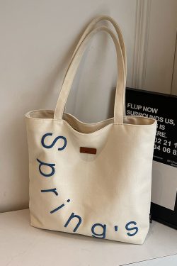 Embroidered Letter Canvas Tote Bag for Women, Large Capacity Casual Shoulder Bag, Versatile Student Commuting Handbag