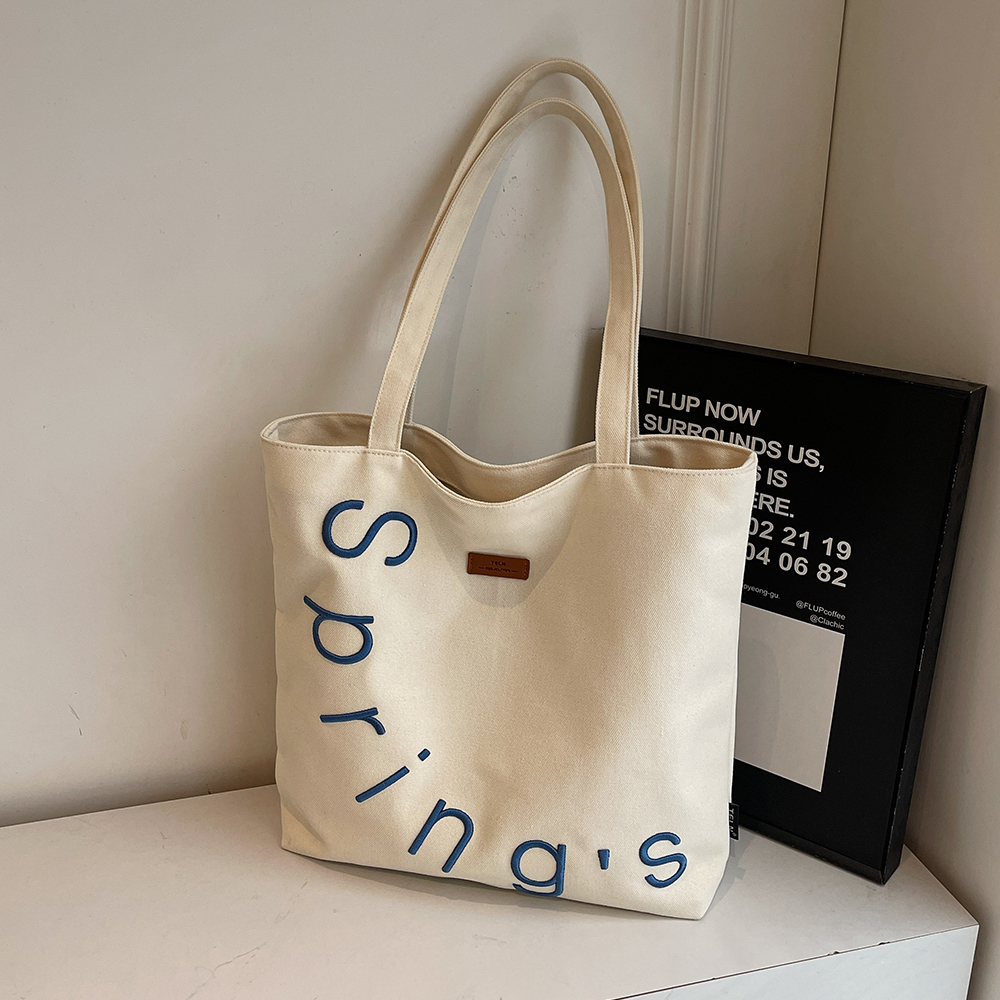 Embroidered Letter Canvas Tote Bag for Women, Large Capacity Casual Shoulder Bag, Versatile Student Commuting Handbag Embroidered Letter Canvas Tote Bag for Women, Large Capacity Casual Shoulder Bag, Versatile Student Commuting Handbag