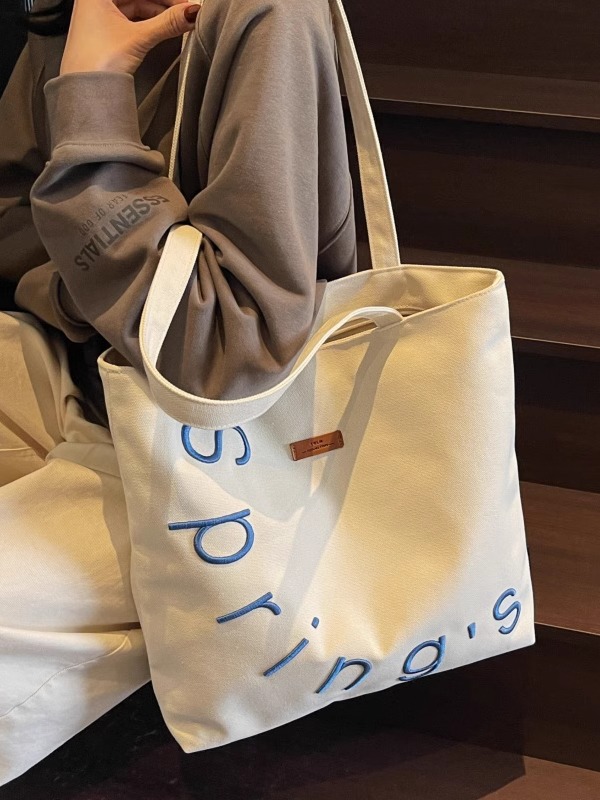 Embroidered Letter Canvas Tote Bag for Women, Large Capacity Casual Shoulder Bag, Versatile Student Commuting Handbag Embroidered Letter Canvas Tote Bag for Women, Large Capacity Casual Shoulder Bag, Versatile Student Commuting Handbag