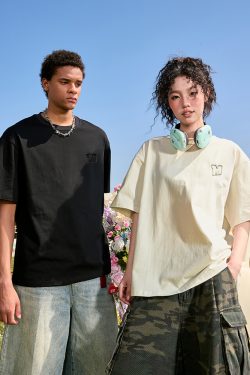 Embroidered Letter Minimalist Short Sleeve T-Shirt - American Vintage Heavyweight Unisex Trendy 2025 Summer Fashion Essential