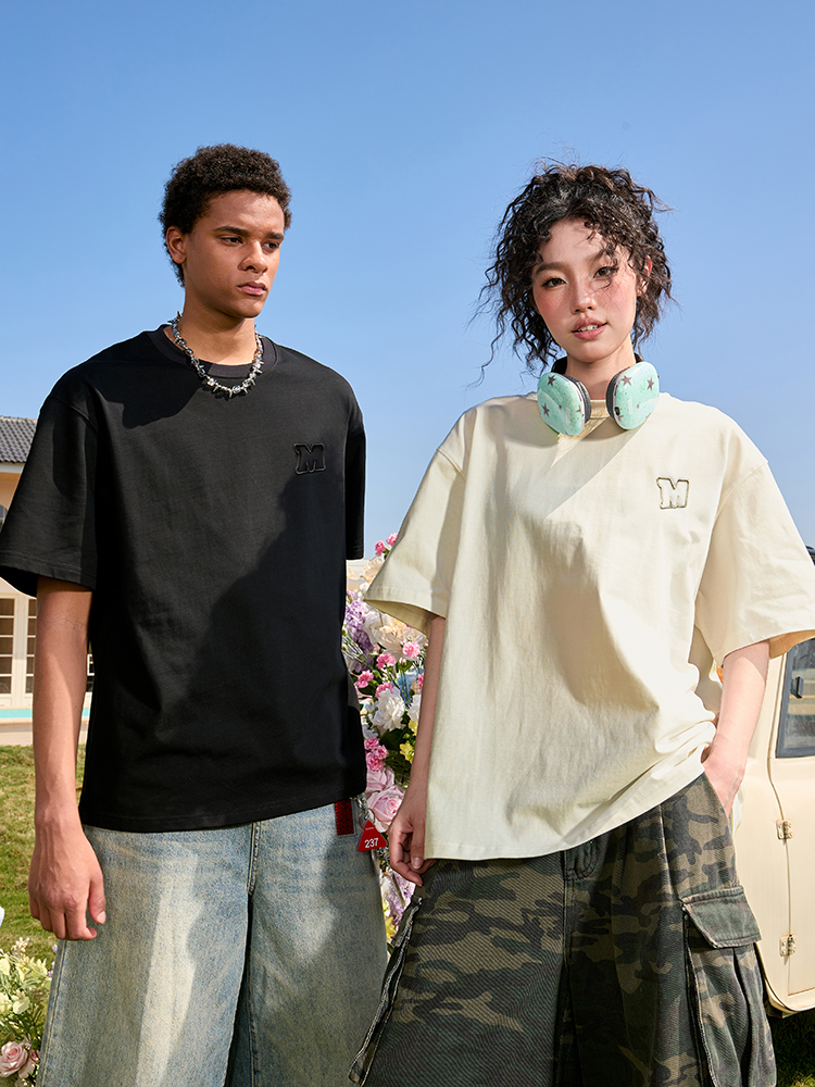 Embroidered Letter Minimalist Short Sleeve T-Shirt - American Vintage Heavyweight Unisex Trendy 2025 Summer Fashion Essential Embroidered Letter Minimalist Short Sleeve T-Shirt - American Vintage Heavyweight Unisex Trendy 2025 Summer Fashion Essential