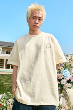 Embroidered Letter Minimalist Short Sleeve T-Shirt - American Vintage Heavyweight Unisex Trendy 2025 Summer Fashion Essential