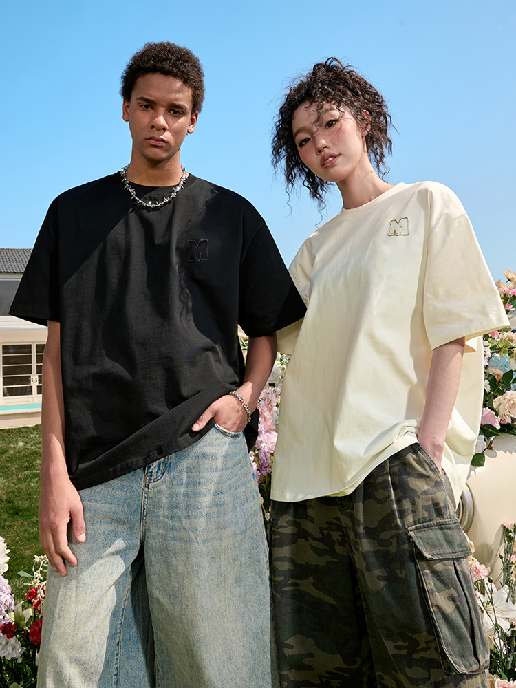 Embroidered Letter Minimalist Short Sleeve T-Shirt - American Vintage Heavyweight Unisex Trendy 2025 Summer Fashion Essential Embroidered Letter Minimalist Short Sleeve T-Shirt - American Vintage Heavyweight Unisex Trendy 2025 Summer Fashion Essential