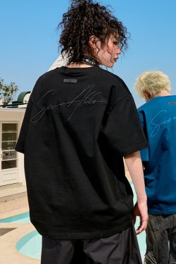 Embroidered Letter Short Sleeve T-Shirt - Vintage American Style Unisex Heavyweight Tee for Summer 2025 - Trendy 90s Look