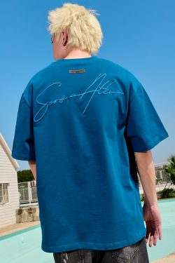 Embroidered Letter Short Sleeve T-Shirt - Vintage American Style Unisex Heavyweight Tee for Summer 2025 - Trendy 90s Look