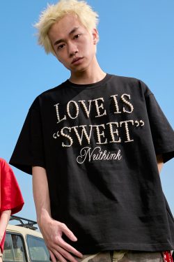 Embroidered Pearl Letter T-Shirt - Short Sleeve American Vintage Heavy Loose Unisex - 90s Y2K Summer Style