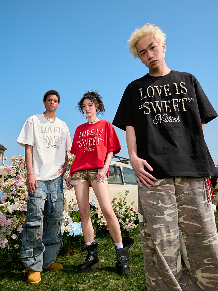 Embroidered Pearl Letter T-Shirt - Short Sleeve American Vintage Heavy Loose Unisex - 90s Y2K Summer Style Embroidered Pearl Letter T-Shirt - Short Sleeve American Vintage Heavy Loose Unisex - 90s Y2K Summer Style