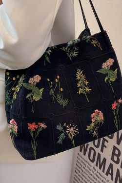 Embroidered Printed Tote Bag for Women - Large Capacity Canvas Shoulder Crossbody Bucket Bag - 2025 Spring/Summer Fashion