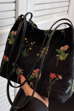 Embroidered Printed Tote Bag for Women - Large Capacity Canvas Shoulder Crossbody Bucket Bag - 2025 Spring/Summer Fashion