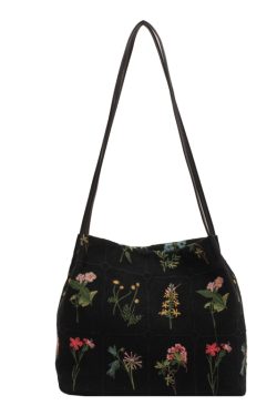 Embroidered Printed Tote Bag for Women - Large Capacity Canvas Shoulder Crossbody Bucket Bag - 2025 Spring/Summer Fashion