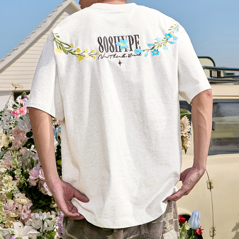 Embroidered Streetwear Short Sleeve T-Shirt, American Vintage Heavyweight Cotton, Loose Fit, 2025 Summer Unisex Fashion Embroidered Streetwear Short Sleeve T-Shirt, American Vintage Heavyweight Cotton, Loose Fit, 2025 Summer Unisex Fashion