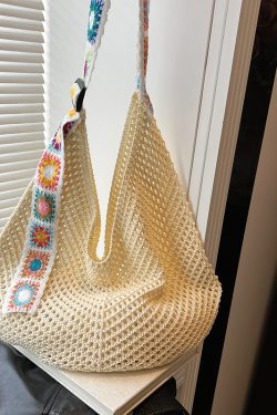 Ethnic Style Hollow Woven Tote Bag for Women - Large Capacity Shoulder Crossbody Bag for Commuting & Beach Vacation