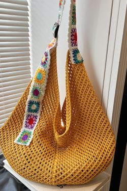 Ethnic Style Hollow Woven Tote Bag for Women - Large Capacity Shoulder Crossbody Bag for Commuting & Beach Vacation