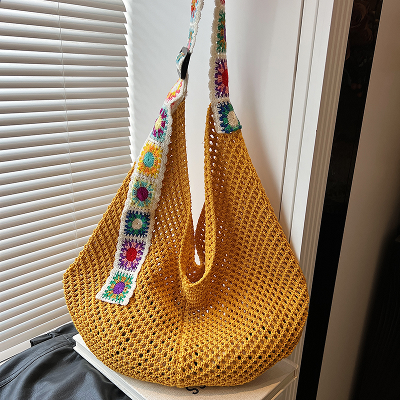 Ethnic Style Hollow Woven Tote Bag for Women - Large Capacity Shoulder Crossbody Bag for Commuting & Beach Vacation Ethnic Style Hollow Woven Tote Bag for Women - Large Capacity Shoulder Crossbody Bag for Commuting & Beach Vacation