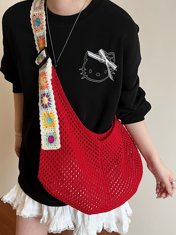 Ethnic Style Hollow Woven Tote Bag for Women - Large Capacity Shoulder Crossbody Bag for Commuting & Beach Vacation Ethnic Style Hollow Woven Tote Bag for Women - Large Capacity Shoulder Crossbody Bag for Commuting & Beach Vacation