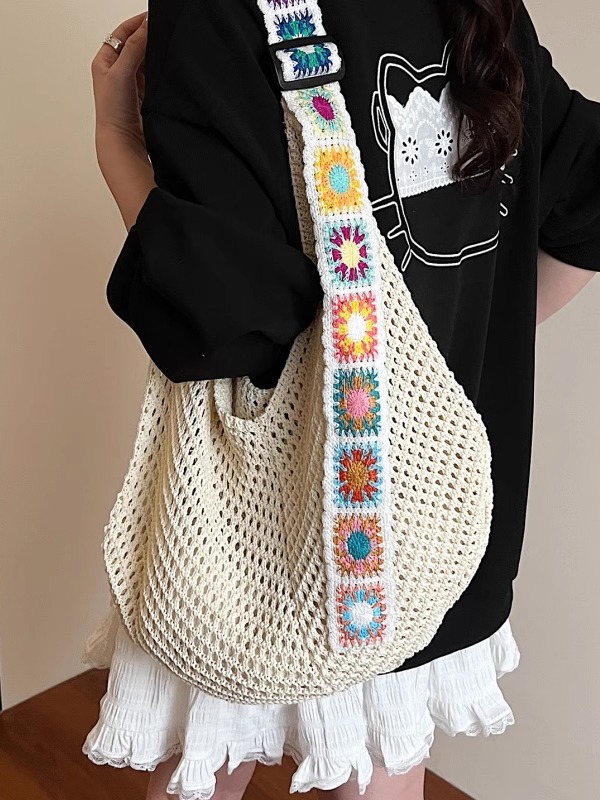 Ethnic Style Hollow Woven Tote Bag for Women - Large Capacity Shoulder Crossbody Bag for Commuting & Beach Vacation Ethnic Style Hollow Woven Tote Bag for Women - Large Capacity Shoulder Crossbody Bag for Commuting & Beach Vacation