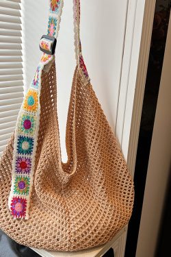 Ethnic Style Hollow Woven Tote Bag for Women - Large Capacity Shoulder Crossbody Bag for Commuting & Beach Vacation