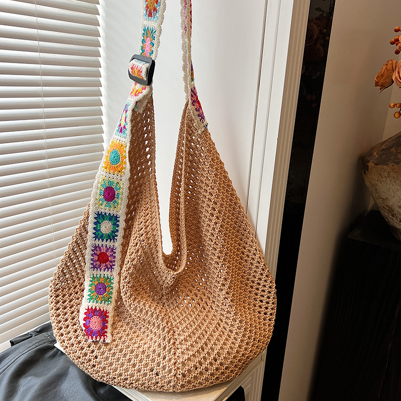 Ethnic Style Hollow Woven Tote Bag for Women - Large Capacity Shoulder Crossbody Bag for Commuting & Beach Vacation Ethnic Style Hollow Woven Tote Bag for Women - Large Capacity Shoulder Crossbody Bag for Commuting & Beach Vacation