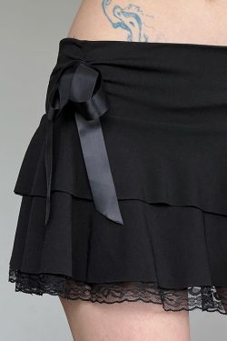 European American Sexy Girl Style A-Line Skirt with Butterfly Knot Lace Splicing - Flattering Slim Fit Half Skirt