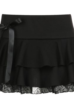 European American Sexy Girl Style A-Line Skirt with Butterfly Knot Lace Splicing - Flattering Slim Fit Half Skirt