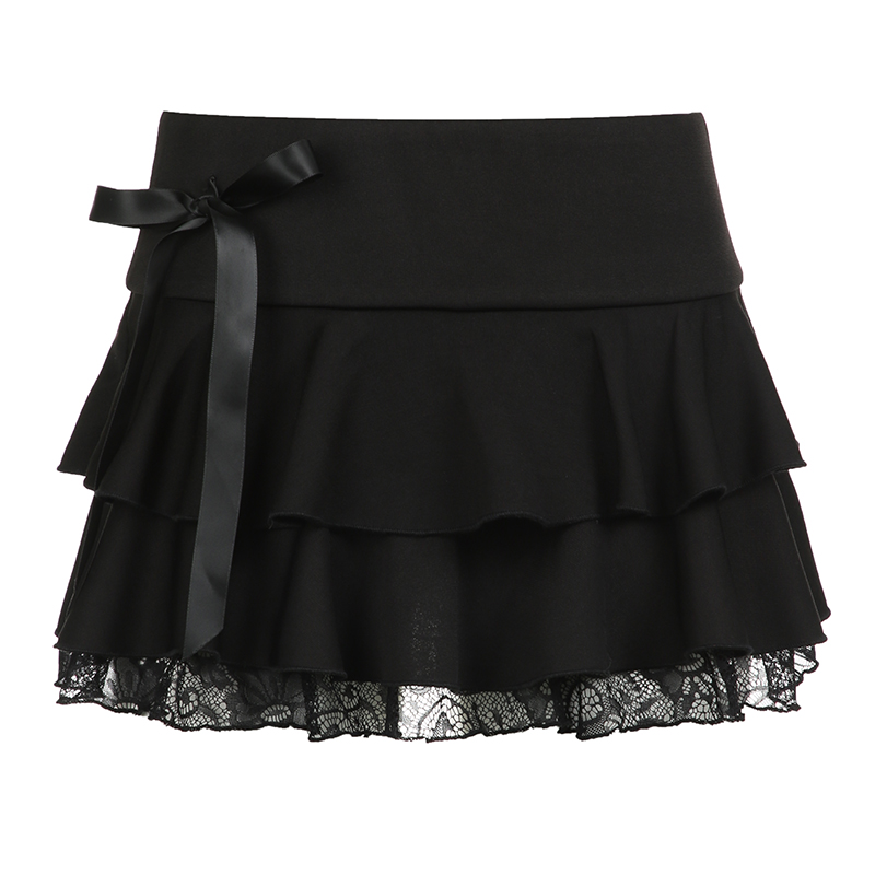 European American Sexy Girl Style A-Line Skirt with Butterfly Knot Lace Splicing - Flattering Slim Fit Half Skirt European American Sexy Girl Style A-Line Skirt with Butterfly Knot Lace Splicing - Flattering Slim Fit Half Skirt