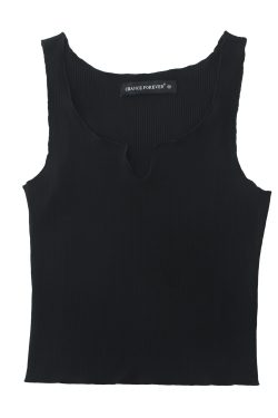 European American Sexy V-Neck Front Slit High-Waisted Short Cropped Sleeveless Tank Top - Versatile Solid Color