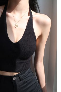 European and American Knitted Sexy V-Neck Slim-Fit Tie-Back Backless High-Waisted Tank Top for Long Legs - Y2K Style