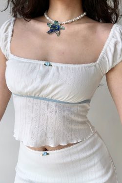 European and American Style Hollow Heart Square Neck Short Sleeve T-Shirt & Bodycon Skirt Two-Piece Set for Women - Y2K Fashion