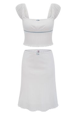 European and American Style Hollow Heart Square Neck Short Sleeve T-Shirt & Bodycon Skirt Two-Piece Set for Women - Y2K Fashion