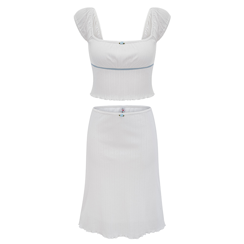 European and American Style Hollow Heart Square Neck Short Sleeve T-Shirt & Bodycon Skirt Two-Piece Set for Women - Y2K Fashion European and American Style Hollow Heart Square Neck Short Sleeve T-Shirt & Bodycon Skirt Two-Piece Set for Women - Y2K Fashion