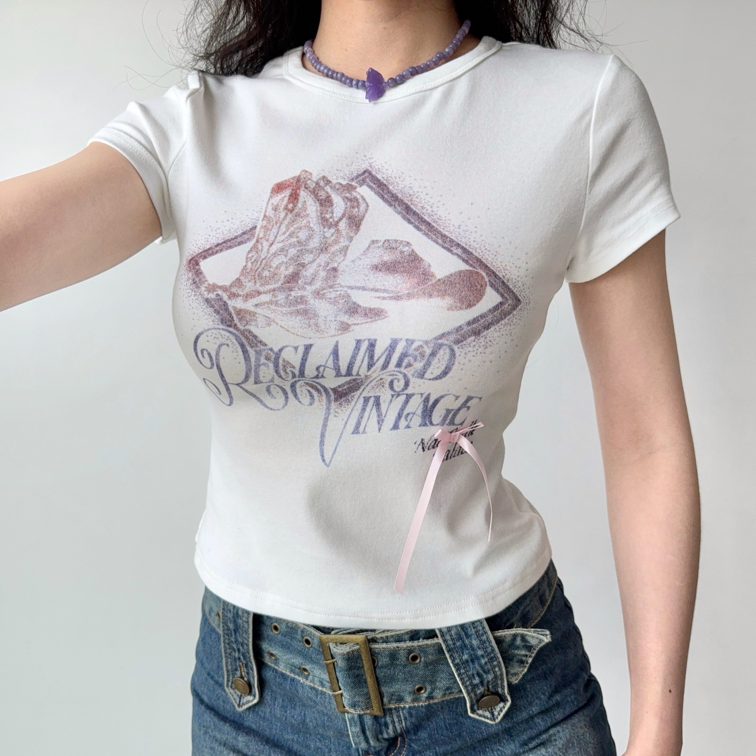 European and American Style Printed White Round Neck Short Sleeve T-shirt for Women - Summer Slim Fit Casual Top European and American Style Printed White Round Neck Short Sleeve T-shirt for Women - Summer Slim Fit Casual Top