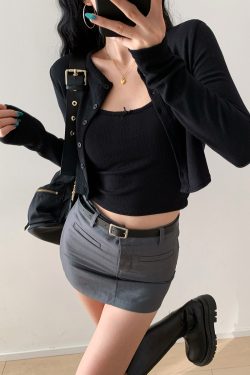 European College Style Round Neck Long Sleeve Knitted Cardigan & Camisole Set - Casual Slim Fit Two-Piece Top for Y2K Fashion