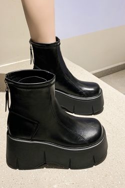 European Martin Boots for Women - Plush Thick-Soled Winter Model, Height-Increasing Brown Casual Short Boots