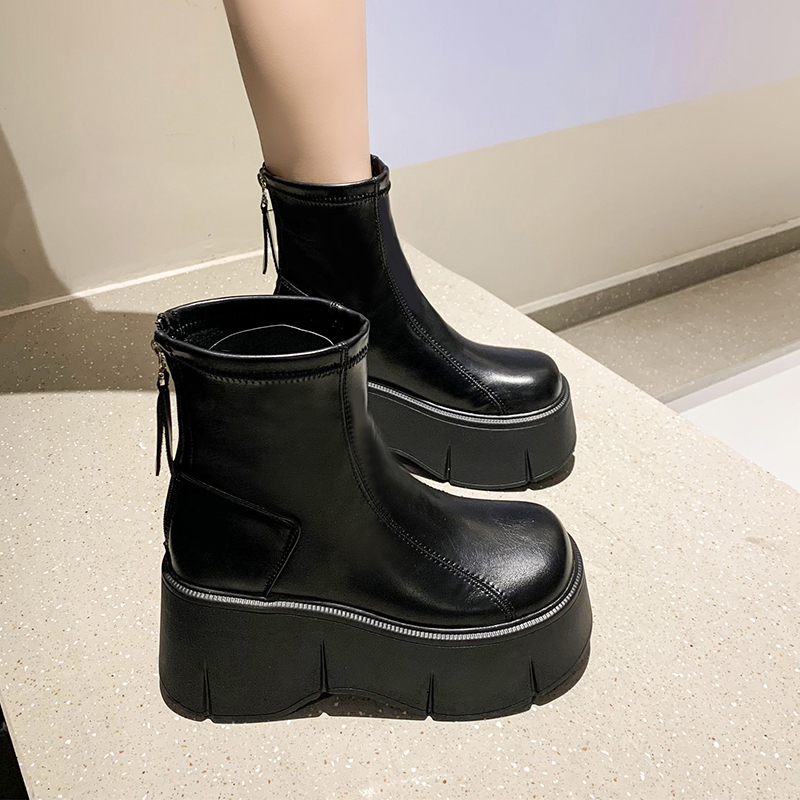 European Martin Boots for Women - Plush Thick-Soled Winter Model, Height-Increasing Brown Casual Short Boots European Martin Boots for Women - Plush Thick-Soled Winter Model, Height-Increasing Brown Casual Short Boots