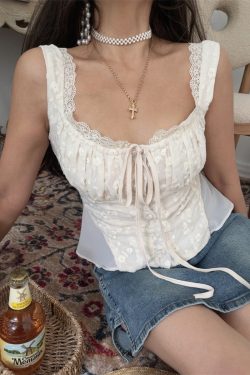 Exquisite Handmade Embroidered Hollow Cotton Vintage Tie-Waist Camisole for Women - French Romantic Vacation Style