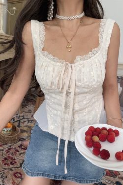 Exquisite Handmade Embroidered Hollow Cotton Vintage Tie-Waist Camisole for Women - French Romantic Vacation Style