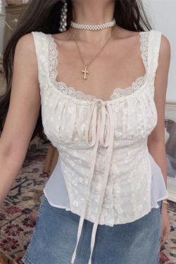 Exquisite Handmade Embroidered Hollow Cotton Vintage Tie-Waist Camisole for Women - French Romantic Vacation Style