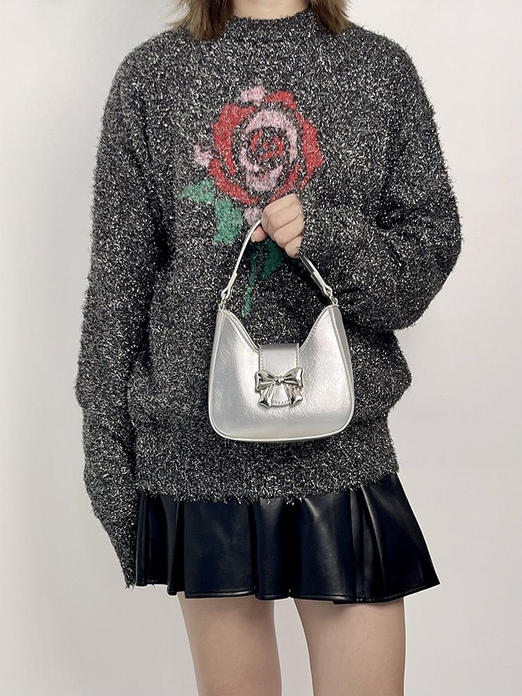 Exquisite Silver Bow Chain Handheld Crossbody Small Bag for Women - 2025 Niche Design Fashion Accessory Exquisite Silver Bow Chain Handheld Crossbody Small Bag for Women - 2025 Niche Design Fashion Accessory