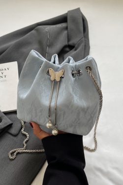 Exquisite Summer Crossbody Handbag for Women - Small Silver Chain Bucket Bag 2025 Trend