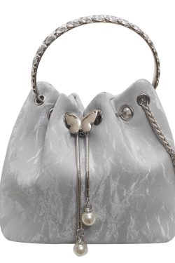 Exquisite Summer Crossbody Handbag for Women - Small Silver Chain Bucket Bag 2025 Trend
