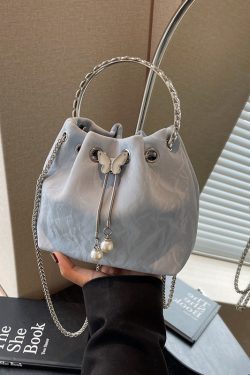 Exquisite Summer Crossbody Handbag for Women - Small Silver Chain Bucket Bag 2025 Trend
