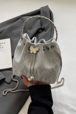 Exquisite Summer Crossbody Handbag for Women - Small Silver Chain Bucket Bag 2025 Trend