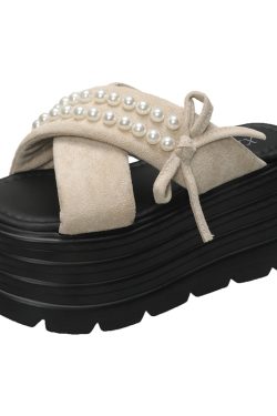 Fairy Style High-End Pearl Thick-Soled Slippers for Women - Summer Outdoor Wear, 9cm Height Increase, Chic One-Word Cool Sandals