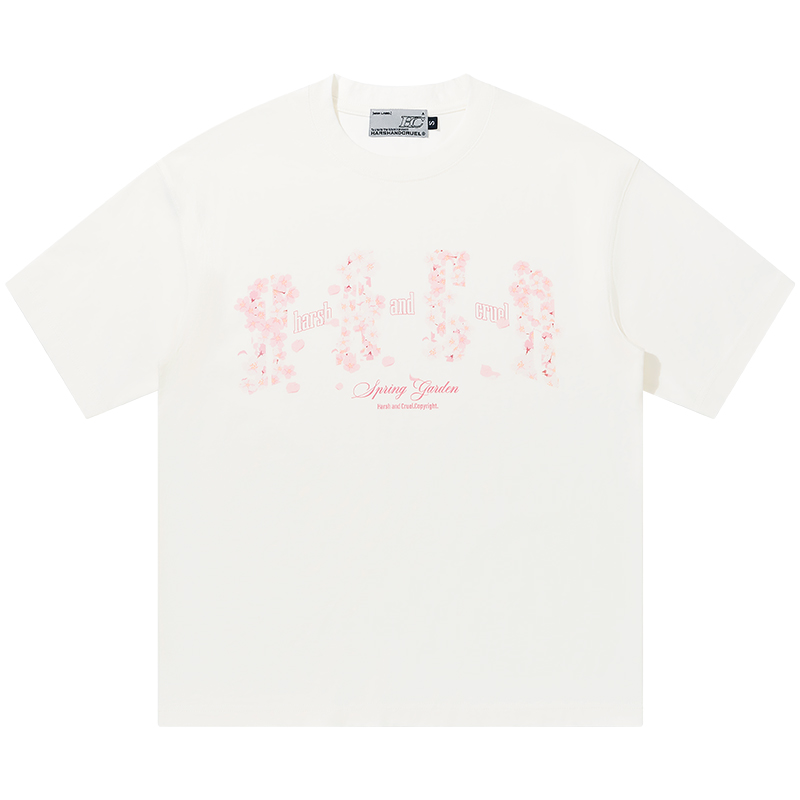Falling Cherry Blossom Loose Round Neck Short Sleeve T-Shirt for Men and Women | National Trend, Korean Style, Unisex Fashion Falling Cherry Blossom Loose Round Neck Short Sleeve T-Shirt for Men and Women | National Trend, Korean Style, Unisex Fashion