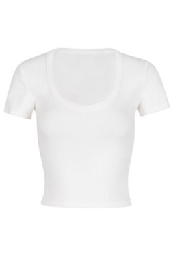 Fitted White T-Shirt for Women, Elastic Black Short Sleeves, Big Chest Accent, Stylish Casual Top, Y2K Fashion