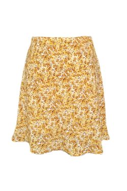 Flattering Yellow Floral A-Line Half-Length Skirt - High-Waisted Short Dress for Women, Sweet French Style, Perfect for Spring